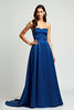 Load image into Gallery viewer, Navy Strapless Satin A Line Long Formal Dress