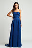 Load image into Gallery viewer, Navy Strapless Satin A Line Long Formal Dress