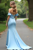 Load image into Gallery viewer, Light Blue Off the Shoulder Satin Formal Dress with Beading