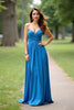 Load image into Gallery viewer, Dark Blue Strapless Ruched Satin Long Formal Dress