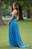 Load image into Gallery viewer, Dark Blue Strapless Ruched Satin Long Formal Dress