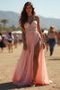 Load image into Gallery viewer, Blush Sparkly A Line Beaded Long Formal Dress with Slit