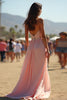 Load image into Gallery viewer, Blush Sparkly A Line Beaded Long Formal Dress with Slit