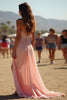 Load image into Gallery viewer, Blush Sparkly A Line Beaded Long Formal Dress with Slit