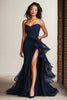 Load image into Gallery viewer, Navy Sweetheart Ruffled Sheath Formal Dress with Slit