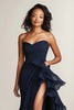 Load image into Gallery viewer, Navy Sweetheart Ruffled Sheath Formal Dress with Slit