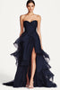 Load image into Gallery viewer, Sweetheart Navy Chiffon Tiered Long Formal Dress with Slit