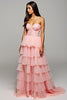 Load image into Gallery viewer, Sweetheart Blush Tiered Floral Long Prom Dress with Slit