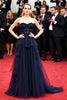 Load image into Gallery viewer, Navy Tiered Ruffled A Line Long Gala Dress with Lace Appliques