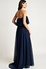 Load image into Gallery viewer, Strapless Navy Ruched Long Formal Dress