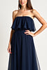 Load image into Gallery viewer, Strapless Navy Ruched Long Formal Dress