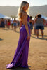 Load image into Gallery viewer, Dark Purple Sheath Satin Long Formal Dress with Slit