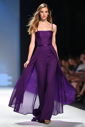 Spaghetti Straps Dark Purple Long Gala Jumpsuit