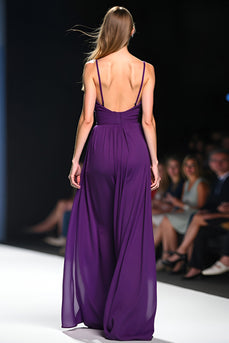 Spaghetti Straps Dark Purple Long Gala Jumpsuit