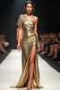 Load image into Gallery viewer, One Shoulder Golden Sheath Long Gala Dress with Slit