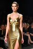 Load image into Gallery viewer, Metallic Golden V-Neck Long Gala Dress with Slit