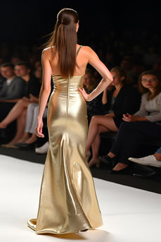 Glitter Sweetheart Golden Long Gala Dress with Slit