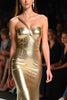 Load image into Gallery viewer, Glitter Sweetheart Golden Long Gala Dress with Slit