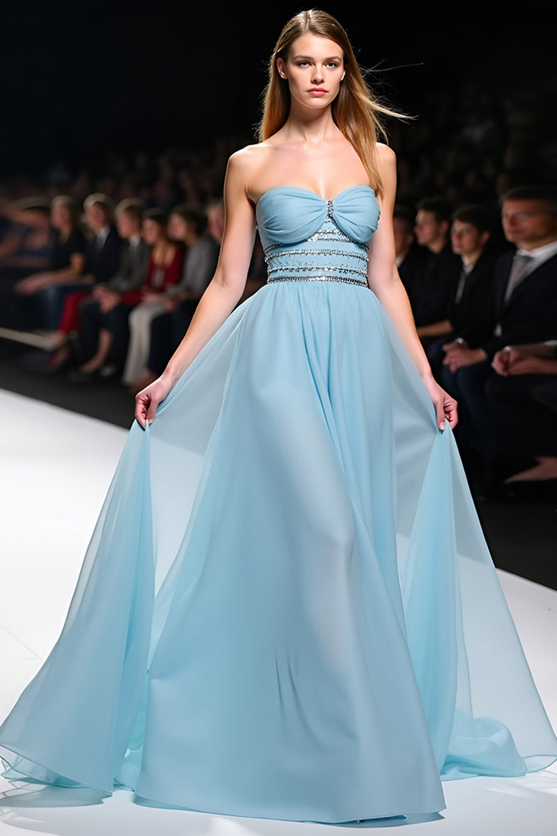 Load image into Gallery viewer, Grey Blue A Line Strapless Long Gala Dress