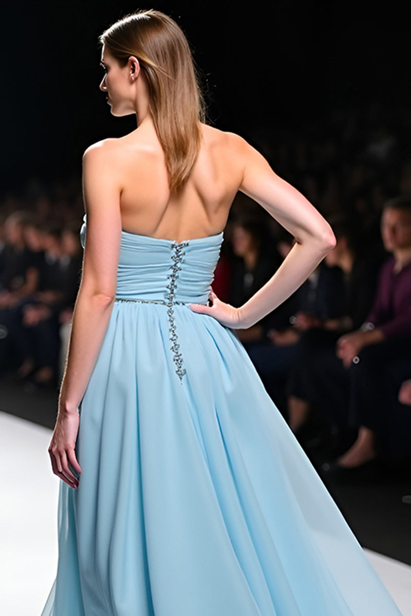 Load image into Gallery viewer, Grey Blue A Line Strapless Long Gala Dress