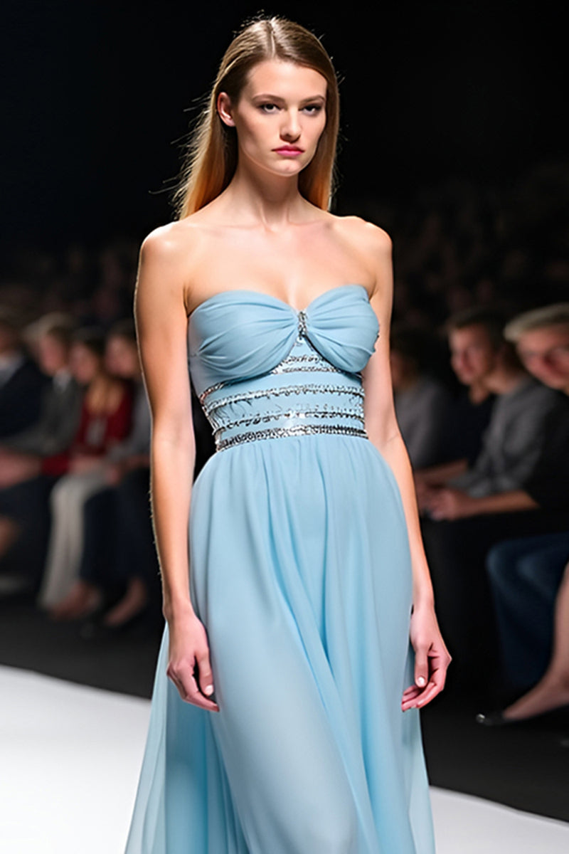 Load image into Gallery viewer, Grey Blue A Line Strapless Long Gala Dress