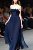 Load image into Gallery viewer, Sparkly Navy Strapless A Line Long Gala Dress with Ruffles