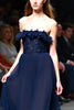 Load image into Gallery viewer, Sparkly Navy Strapless A Line Long Gala Dress with Ruffles