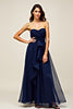 Load image into Gallery viewer, Navy Sweetheart A Line Ruffled Long Formal Dress