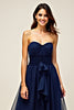 Load image into Gallery viewer, Navy Sweetheart A Line Ruffled Long Formal Dress