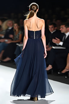 Sparkly Navy Sweetheart A Line Long Gala Dress