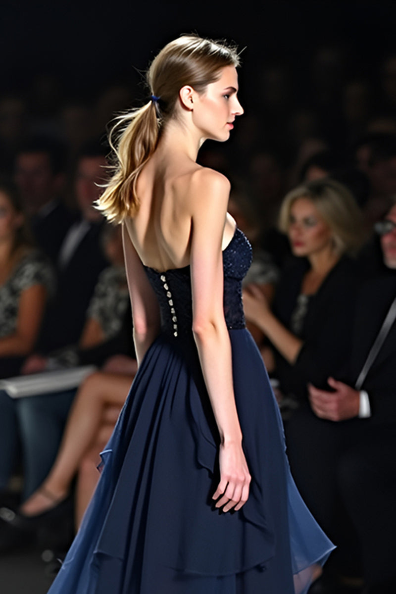 Load image into Gallery viewer, Sparkly Navy Sweetheart A Line Long Gala Dress