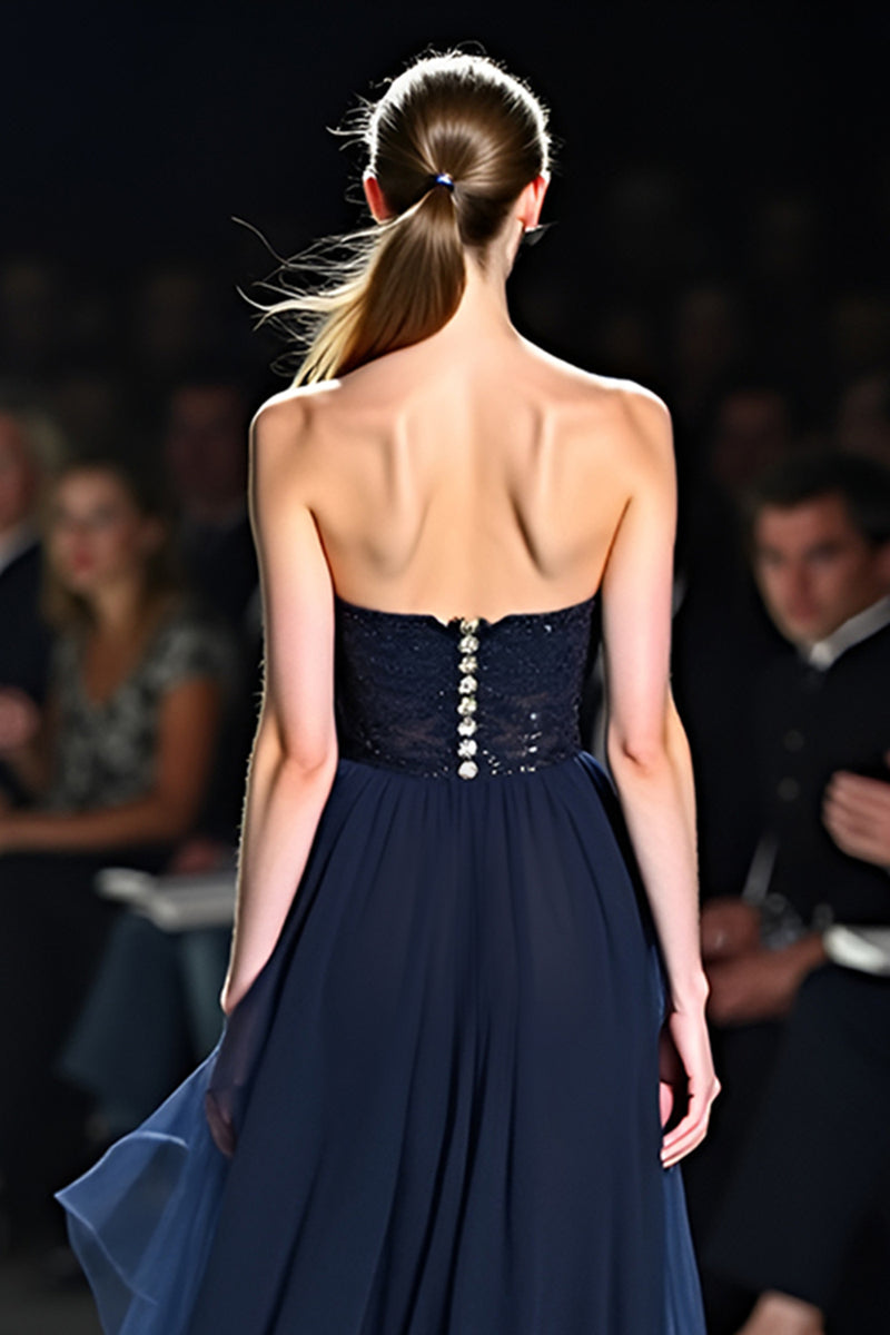 Load image into Gallery viewer, Sparkly Navy Sweetheart A Line Long Gala Dress