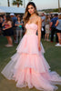 Load image into Gallery viewer, Blush Ball Gown Tiered Backless Long Formal Dress with Beading