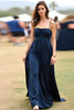 Load image into Gallery viewer, Navy Spaghetti Straps A Line Satin Long Formal Dress