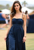 Load image into Gallery viewer, Navy Spaghetti Straps A Line Satin Long Formal Dress