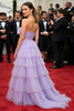 Load image into Gallery viewer, Tiered Lilac Strapless Long Gala Dress with Beading