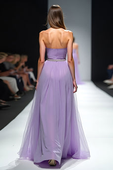 Lilac Strapless Ruched A Line Long Gala Dress