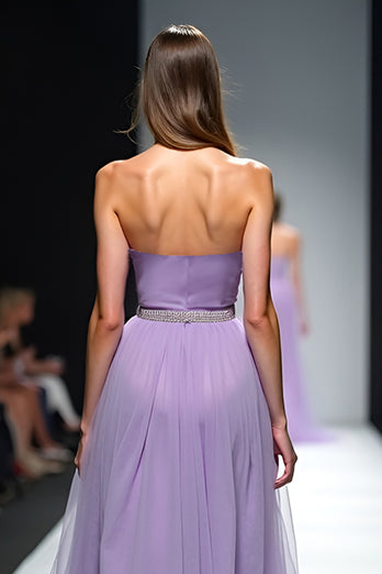 Lilac Strapless Ruched A Line Long Gala Dress