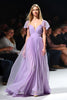 Load image into Gallery viewer, Lilac A Line V-Neck Pleated Flowy Tulle Formal Dress