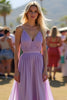 Load image into Gallery viewer, Lilac V-Neck Spaghetti Straps Ruched Flowy Chiffon Formal Dress