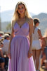 Load image into Gallery viewer, Lilac V-Neck Spaghetti Straps Ruched Flowy Chiffon Formal Dress