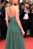 Load image into Gallery viewer, Grey Green Halter Ruched Long Gala Dress