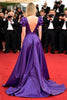 Load image into Gallery viewer, A Line Dark Purple Ruched Long Gala Dress with Puff Sleeves