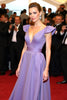 Load image into Gallery viewer, A Line Purple Ruched Satin Long Gala Dress with Cap Sleeves