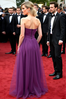 Strapless Dark Purple A Line Long Gala Dress