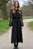 Load image into Gallery viewer, Black Scoop Column Formal Dress with Long Sleeves