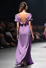 Load image into Gallery viewer, Purple A Line Ruched Satin Long Gala Dress with Short Sleeves