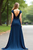 Load image into Gallery viewer, A Line Navy Short Sleeves Long Mother of the Bride Dress