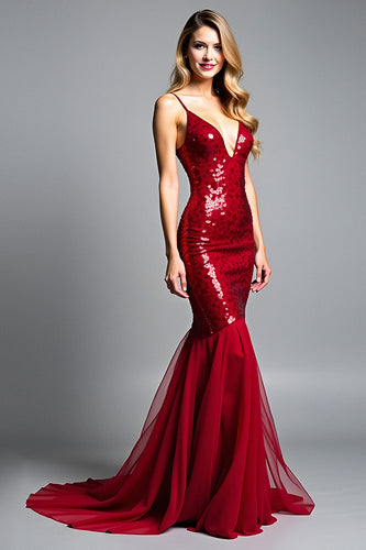 Sparkly Mermaid Sequins Deep V-Neck Long Prom Dress