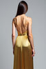 Load image into Gallery viewer, Golden Metallic Deep V-Neck Pleated Long Prom Dress